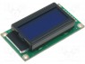 Дисплей: LCD; алфавитно-цифровой; STN Negative; 8x2; голубой; LED