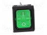 ROCKER; DPST; Положения: 2; OFF-ON; 20A/250ВAC; зеленый; IP40