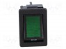 ROCKER; DPST; Положения: 2; OFF-ON; 4A/250ВAC; зеленый; IP40; 100мОм