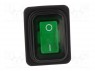 ROCKER; DPST; Положения: 2; OFF-ON; 20A/250ВAC; зеленый; 100мОм