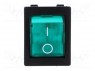 ROCKER; DPST; Положения: 2; OFF-ON; 16A/250ВAC; 20A/28ВDC; зеленый