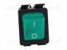 ROCKER; DPST; Положения: 2; OFF-ON; 16A/250ВAC; 20A/28ВDC; зеленый