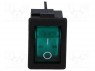ROCKER; DPST; Положения: 2; OFF-ON; 10A/250ВAC; 10A/28ВDC; зеленый