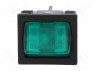 ROCKER; DPST; Положения: 2; OFF-ON; 10A/250ВAC; 10A/28ВDC; зеленый