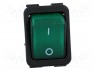 ROCKER; DPST; Положения: 2; OFF-ON; 16A/250ВAC; зеленый; 20мОм