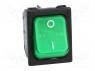 ROCKER; DPST; Положения: 2; OFF-ON; 10A/250ВAC; зеленый; 50мОм