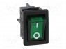 ROCKER; DPST; Положения: 2; OFF-ON; 6A/250ВAC; зеленый; 50мОм